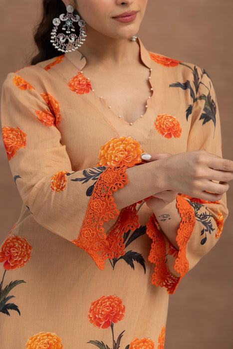 Chhaaya-Fawn Printed Kurta Set