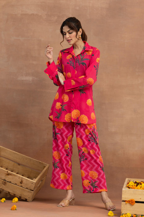 Gulbahar-Hot Pink Shirt Coord Set