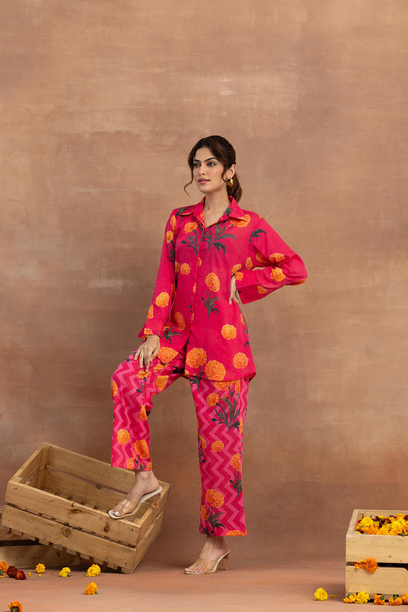 Gulbahar-Hot Pink Shirt Coord Set