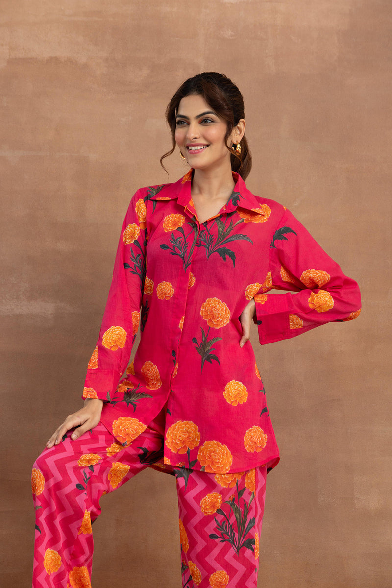 Gulbahar-Hot Pink Shirt Coord Set