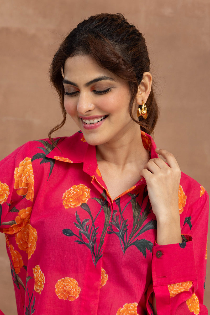 Gulbahar-Hot Pink Shirt Coord Set