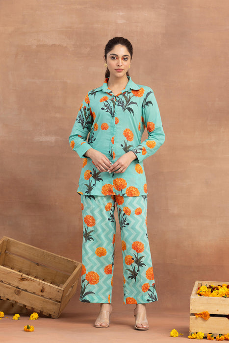 Meghni- Turquoise Shirt Coord Set