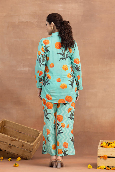 Meghni- Turquoise Shirt Coord Set