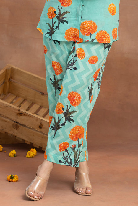 Meghni- Turquoise Shirt Coord Set