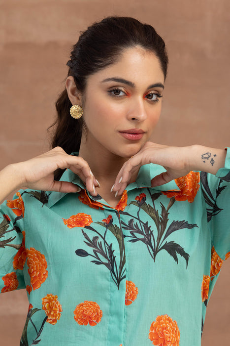 Meghni- Turquoise Shirt Coord Set