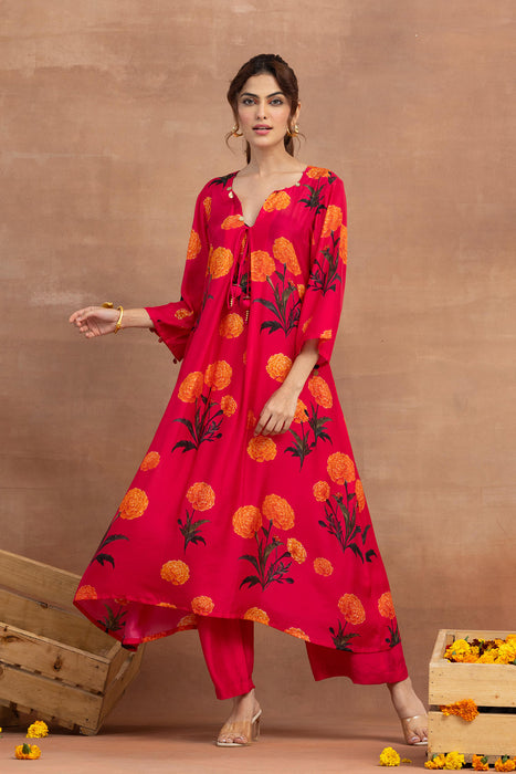 Mehreen-Hot Pink Printed Suit Set