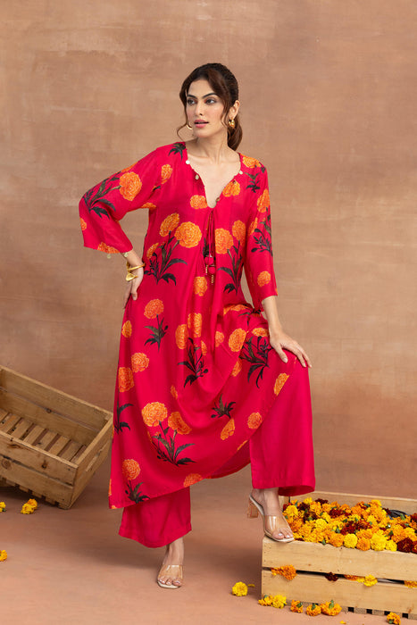 Mehreen-Hot Pink Printed Suit Set