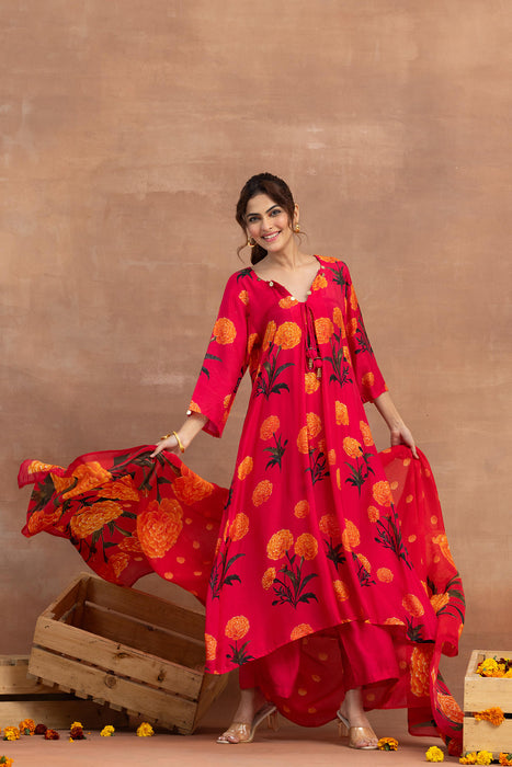 Mehreen-Hot Pink Printed Suit Set