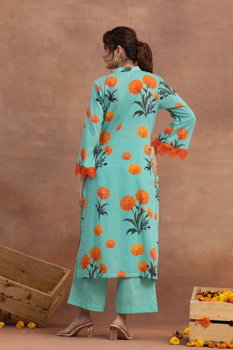 Tapasya- Turquoise Printed Kurta Set