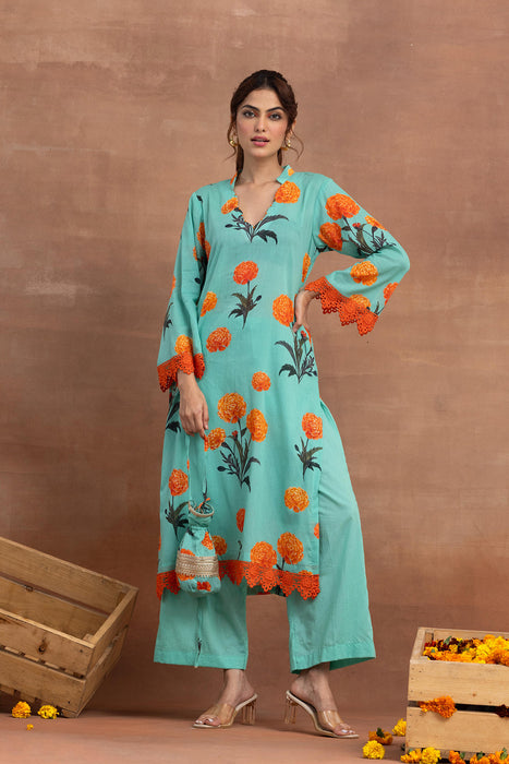 Tapasya- Turquoise Printed Kurta Set