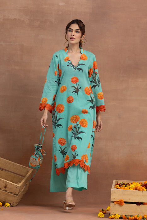 Tapasya- Turquoise Printed Kurta Set