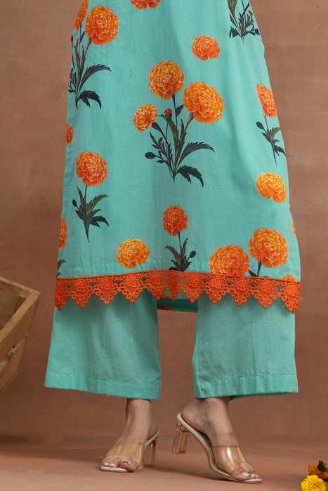 Tapasya- Turquoise Printed Kurta Set