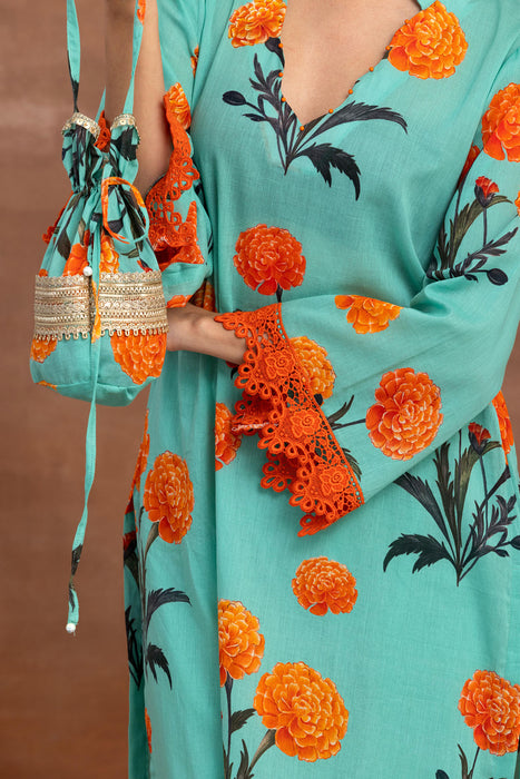 Tapasya- Turquoise Printed Kurta Set