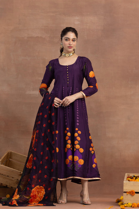 Saanvi-Purple Printed Anarkali Set
