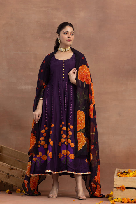Saanvi-Purple Printed Anarkali Set