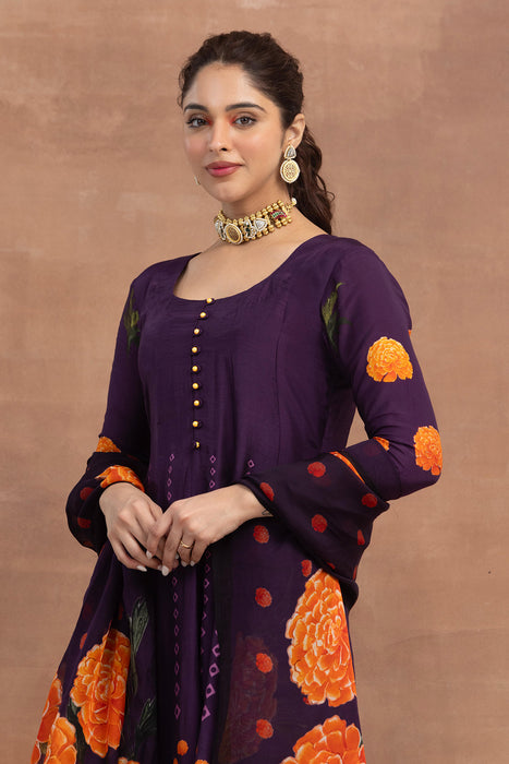 Saanvi-Purple Printed Anarkali Set