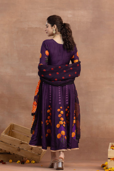 Saanvi-Purple Printed Anarkali Set