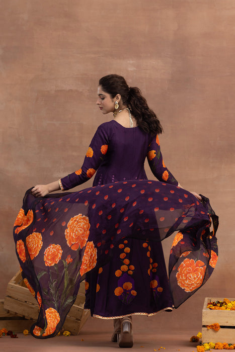 Saanvi-Purple Printed Anarkali Set