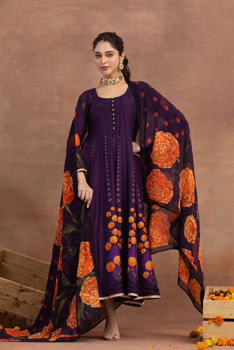 Saanvi-Purple Printed Anarkali Set