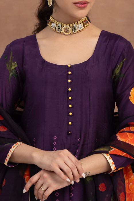 Saanvi-Purple Printed Anarkali Set