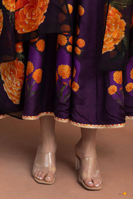 Saanvi-Purple Printed Anarkali Set