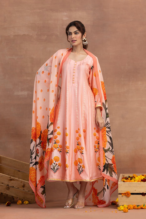 Kaira- Peach Printed Anarkali Set
