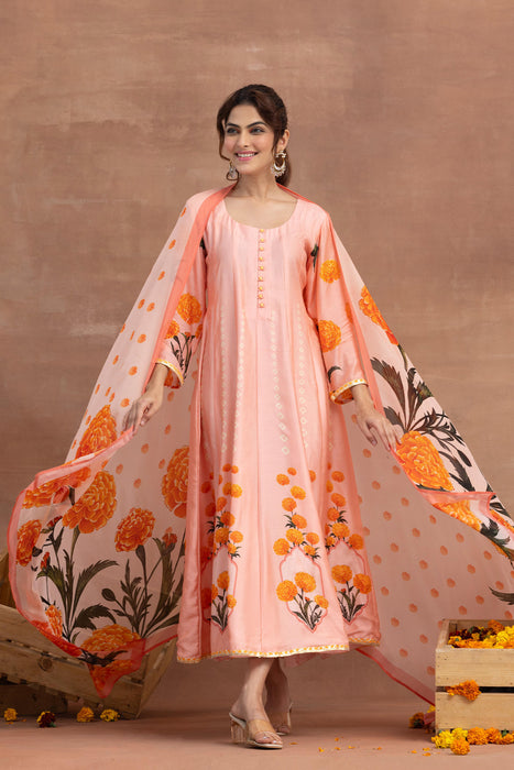 Kaira- Peach Printed Anarkali Set