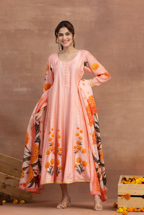 Kaira- Peach Printed Anarkali Set