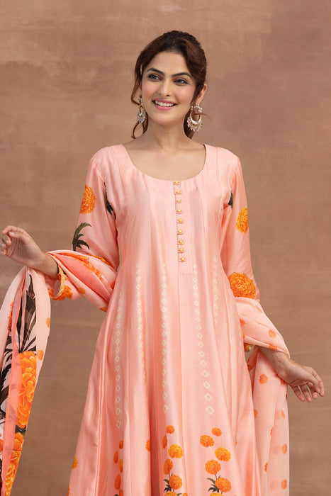 Kaira- Peach Printed Anarkali Set