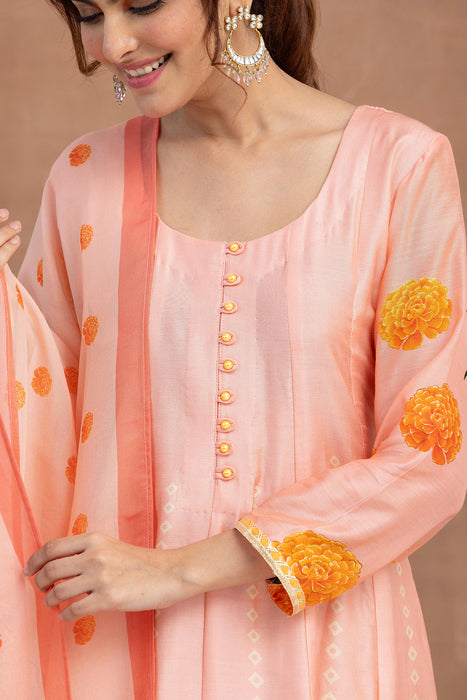 Kaira- Peach Printed Anarkali Set