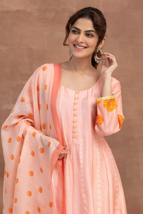 Kaira- Peach Printed Anarkali Set