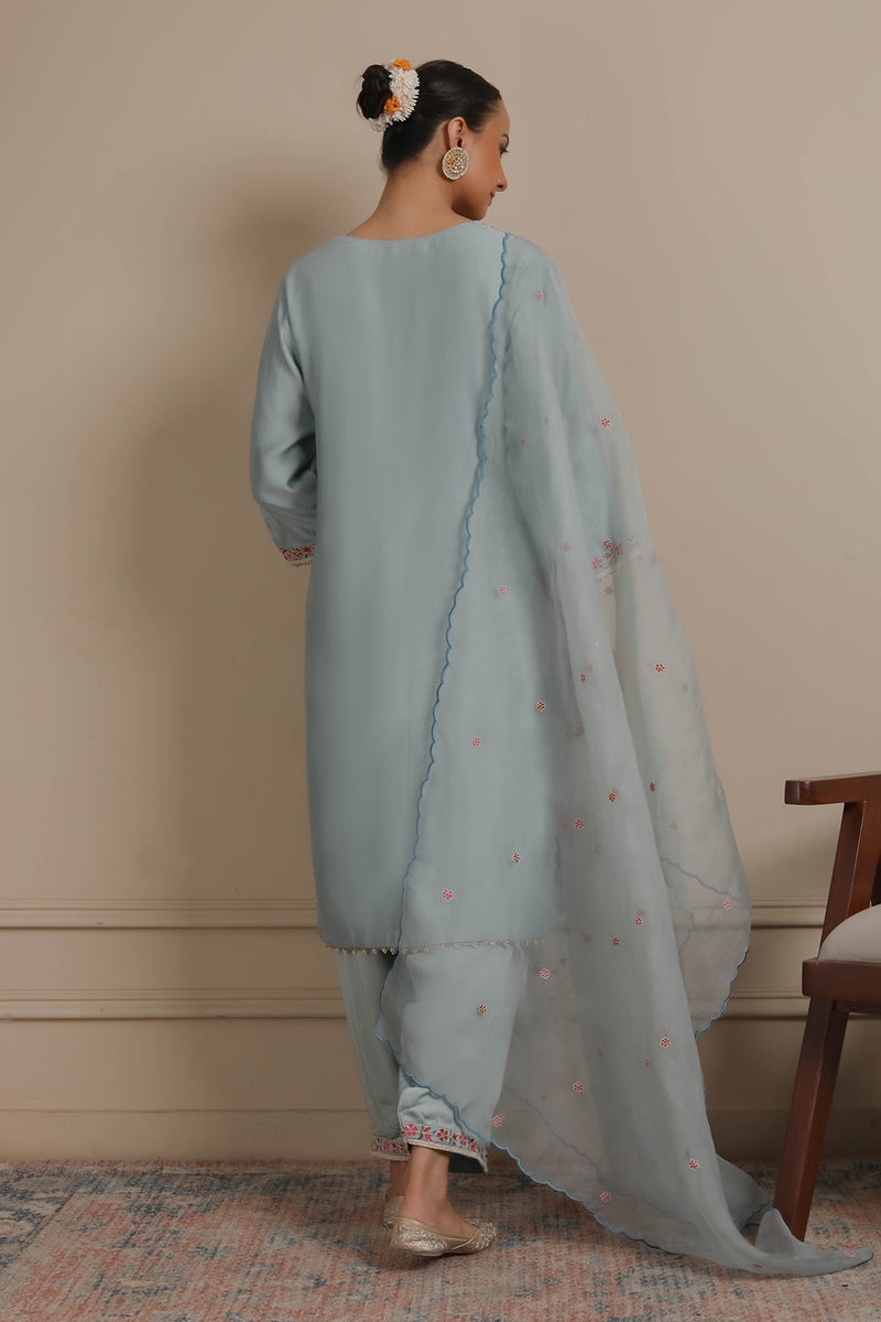 Blue Neck Embroidered Kurta & Salwar set