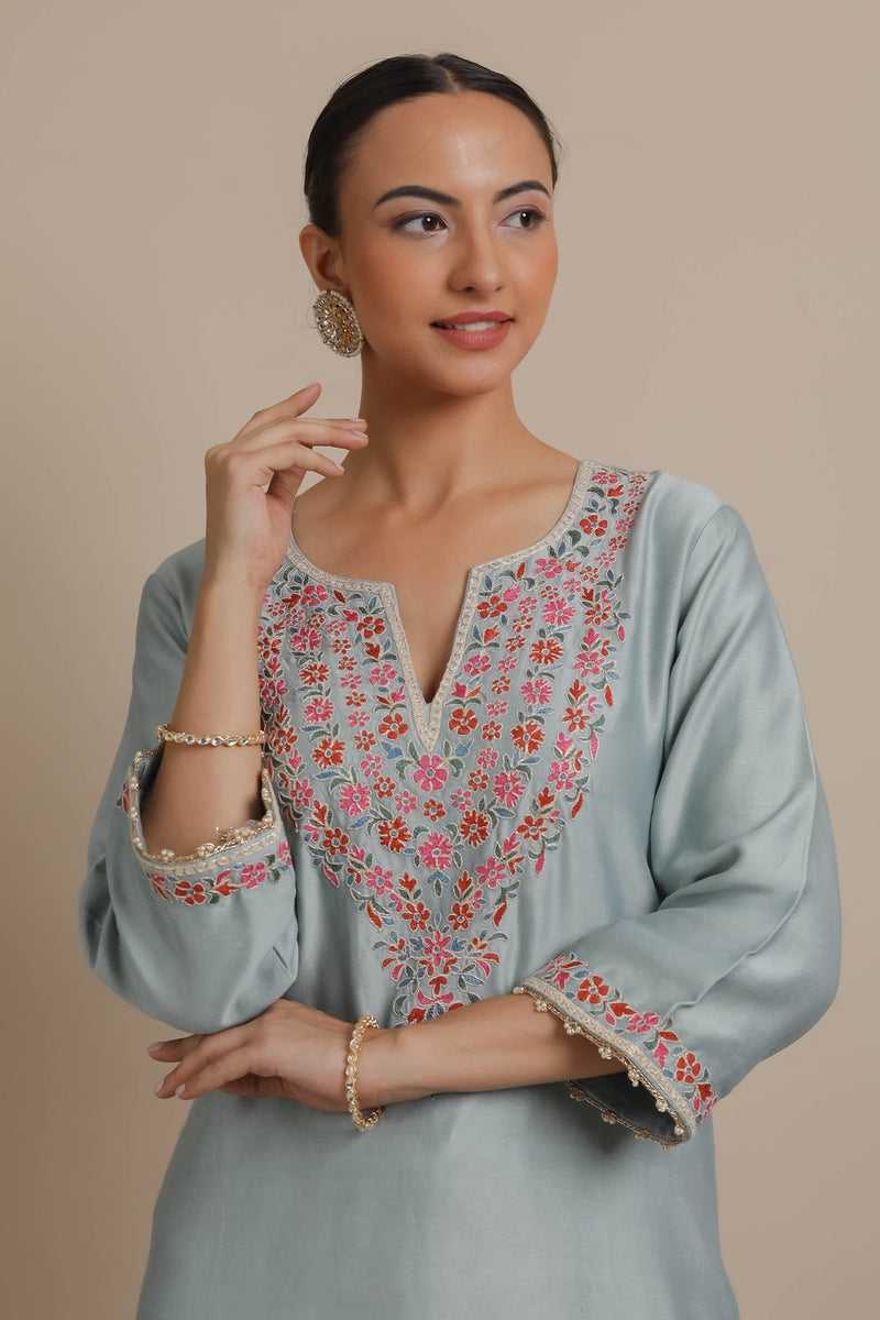 Blue Neck Embroidered Kurta & Salwar set