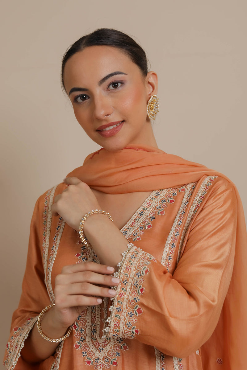 Orange Embroidered A-Line Kurta & Dhoti Set