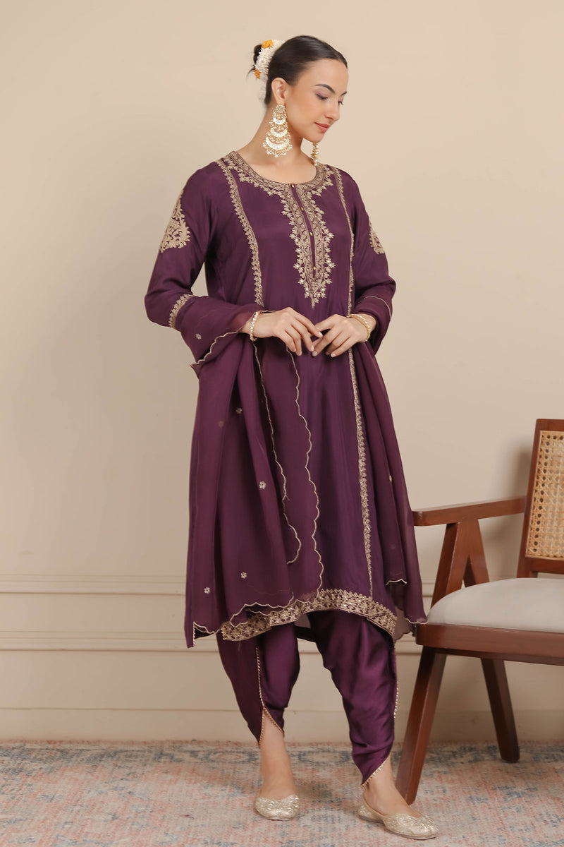Purple Dori Kurta & Dhoti Set