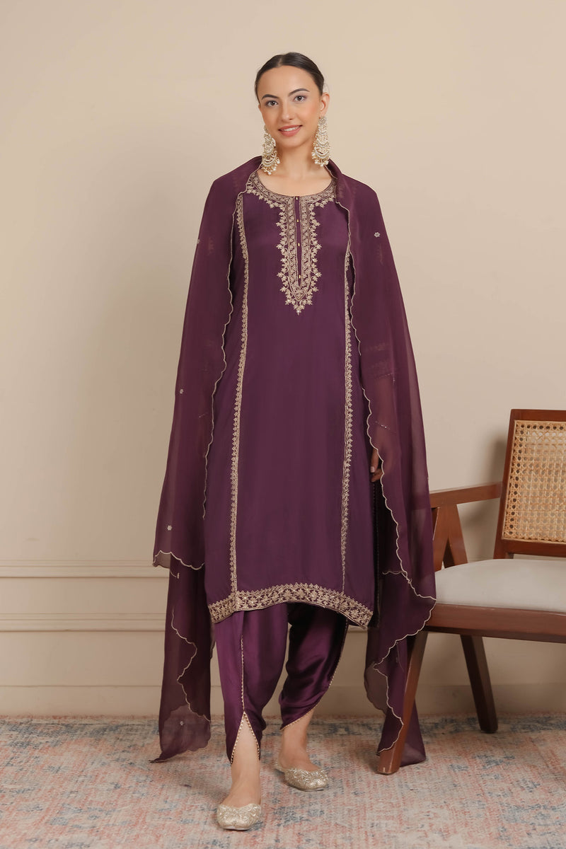 Purple Dori Kurta & Dhoti Set