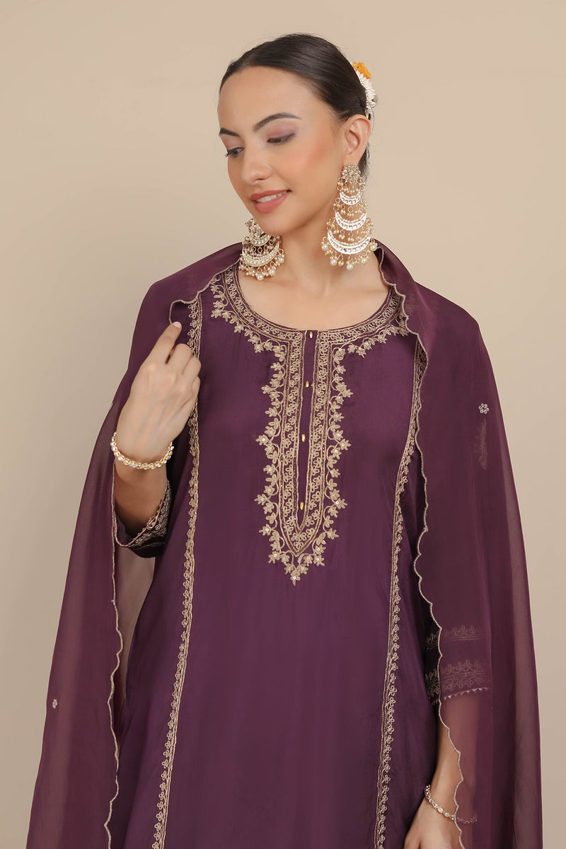Purple Dori Kurta & Dhoti Set