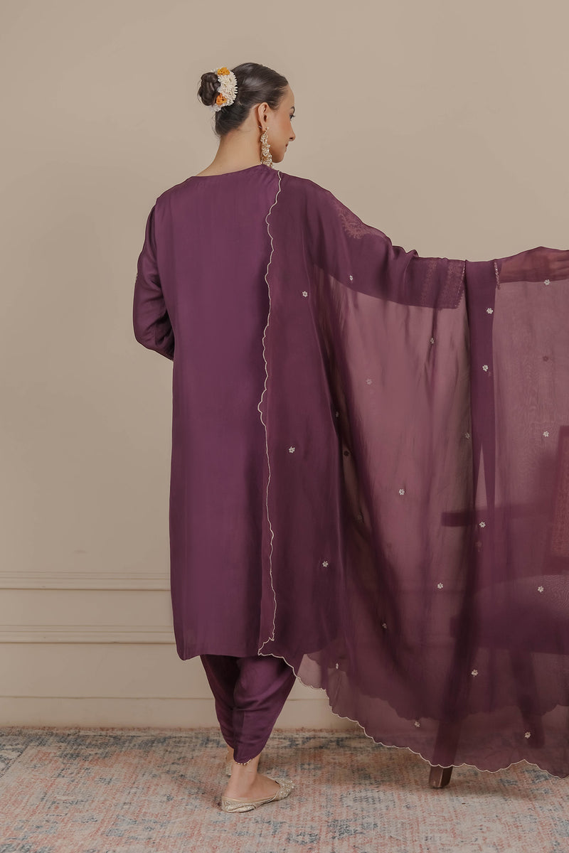 Purple Dori Kurta & Dhoti Set