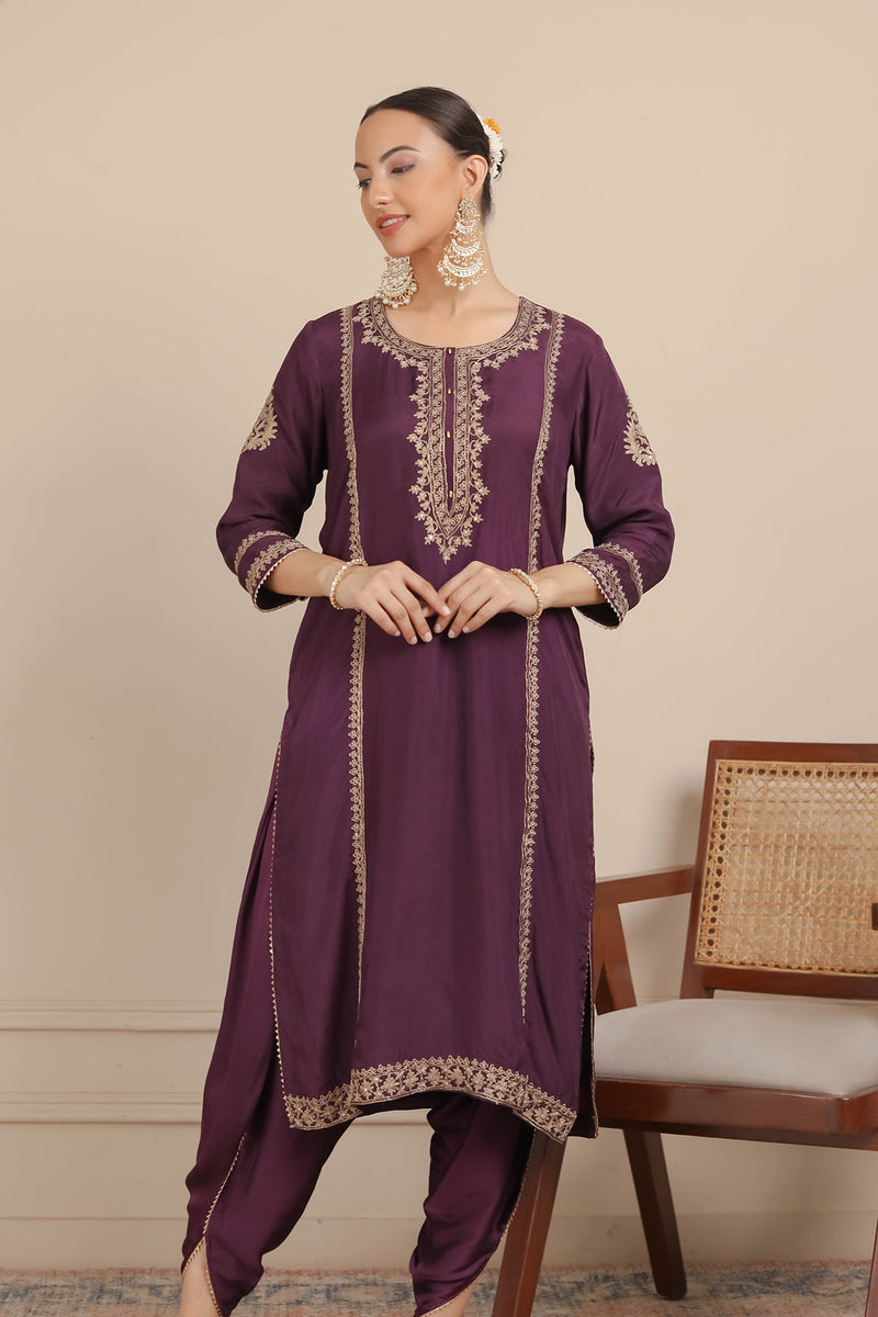 Purple Dori Kurta & Dhoti Set