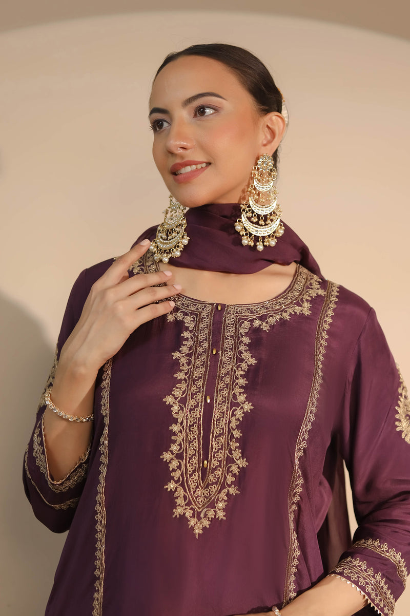 Purple Dori Kurta & Dhoti Set