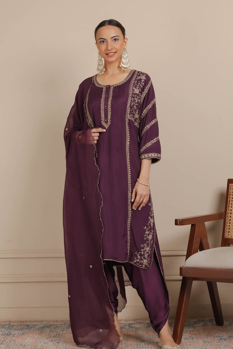 Purple Kurta & Dhoti Set