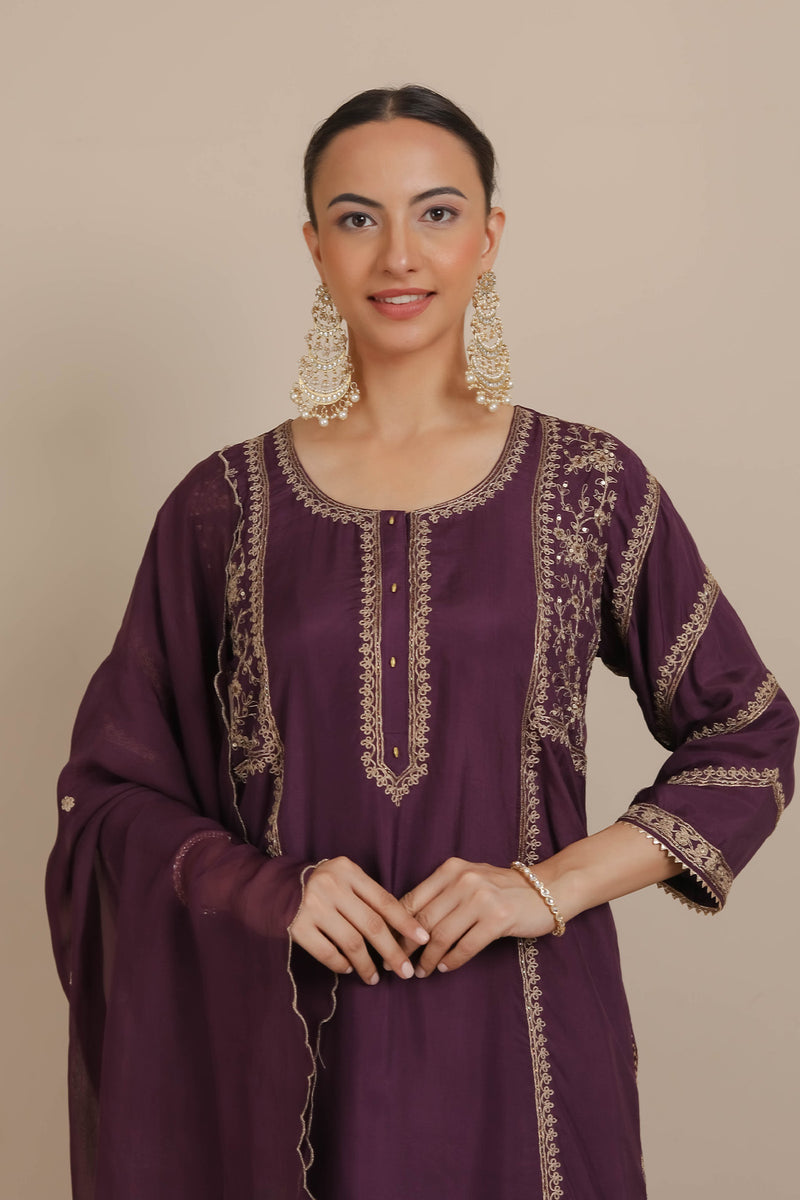 Purple Kurta & Dhoti Set