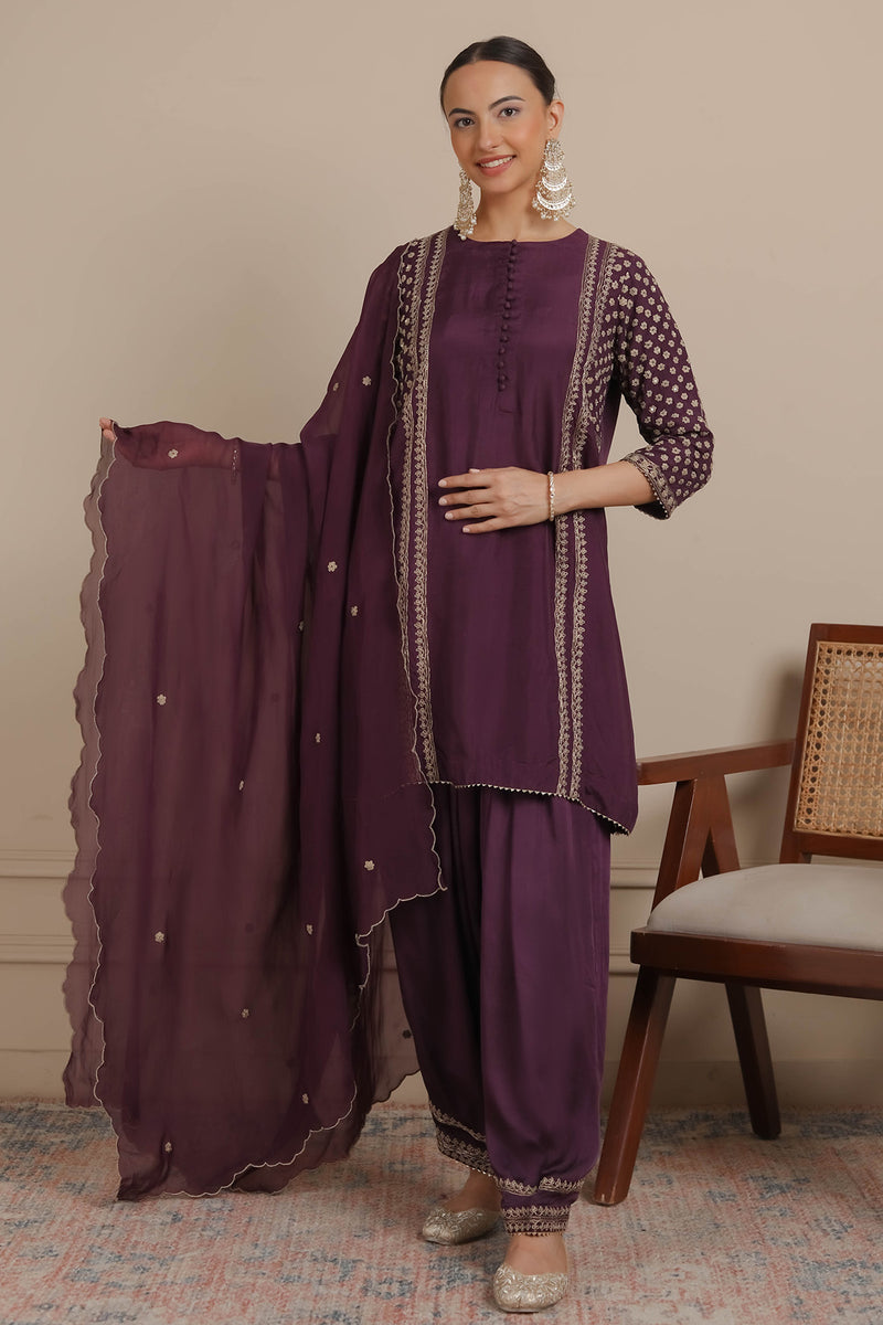 Purple Short Shirt & Salwar Set