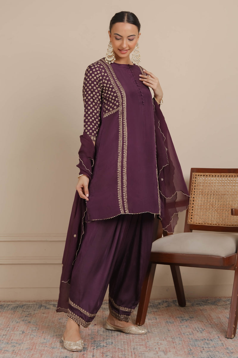 Purple Short Shirt & Salwar Set