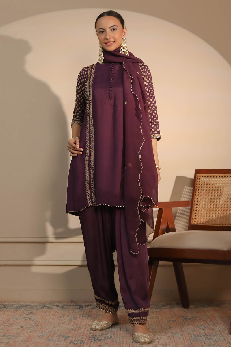 Purple Short Shirt & Salwar Set