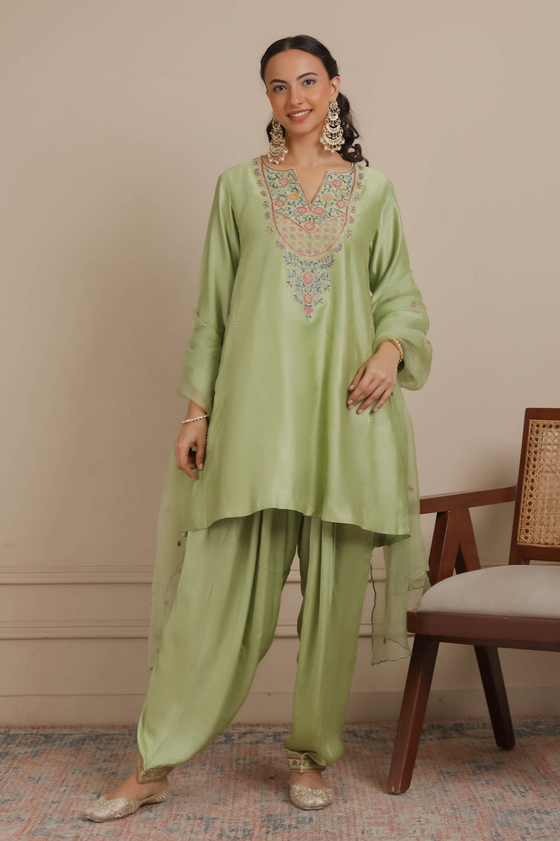 Green A-Line Kurta & Salwar Set