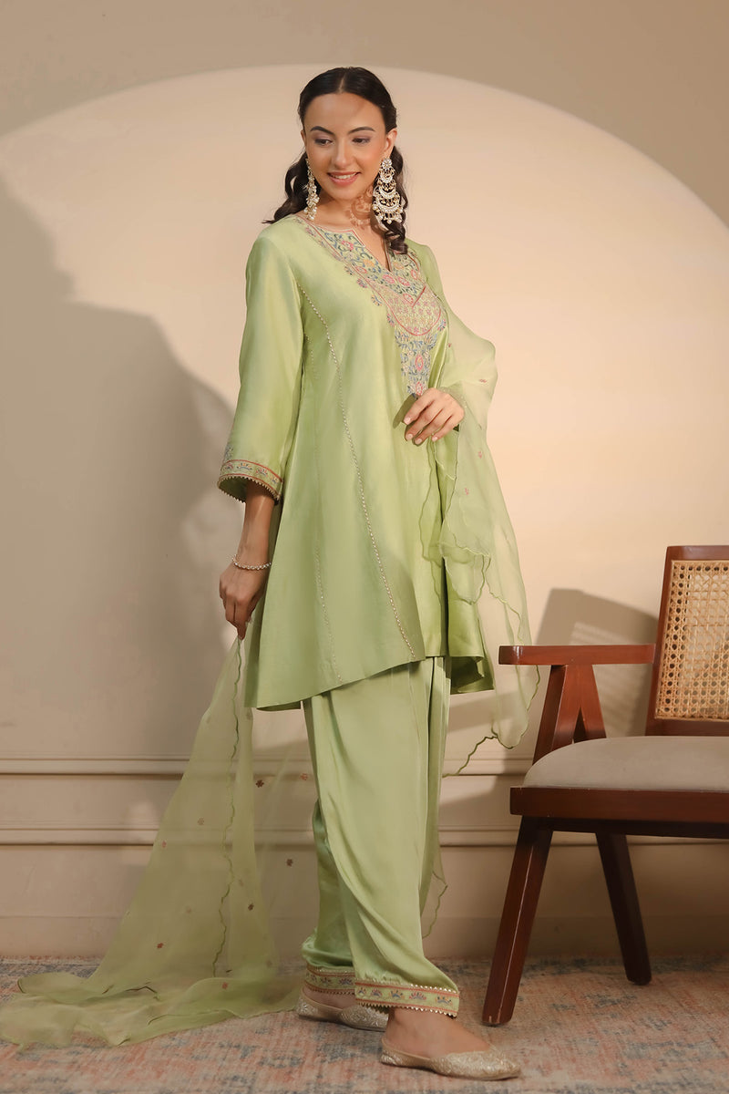 Green A-Line Kurta & Salwar Set