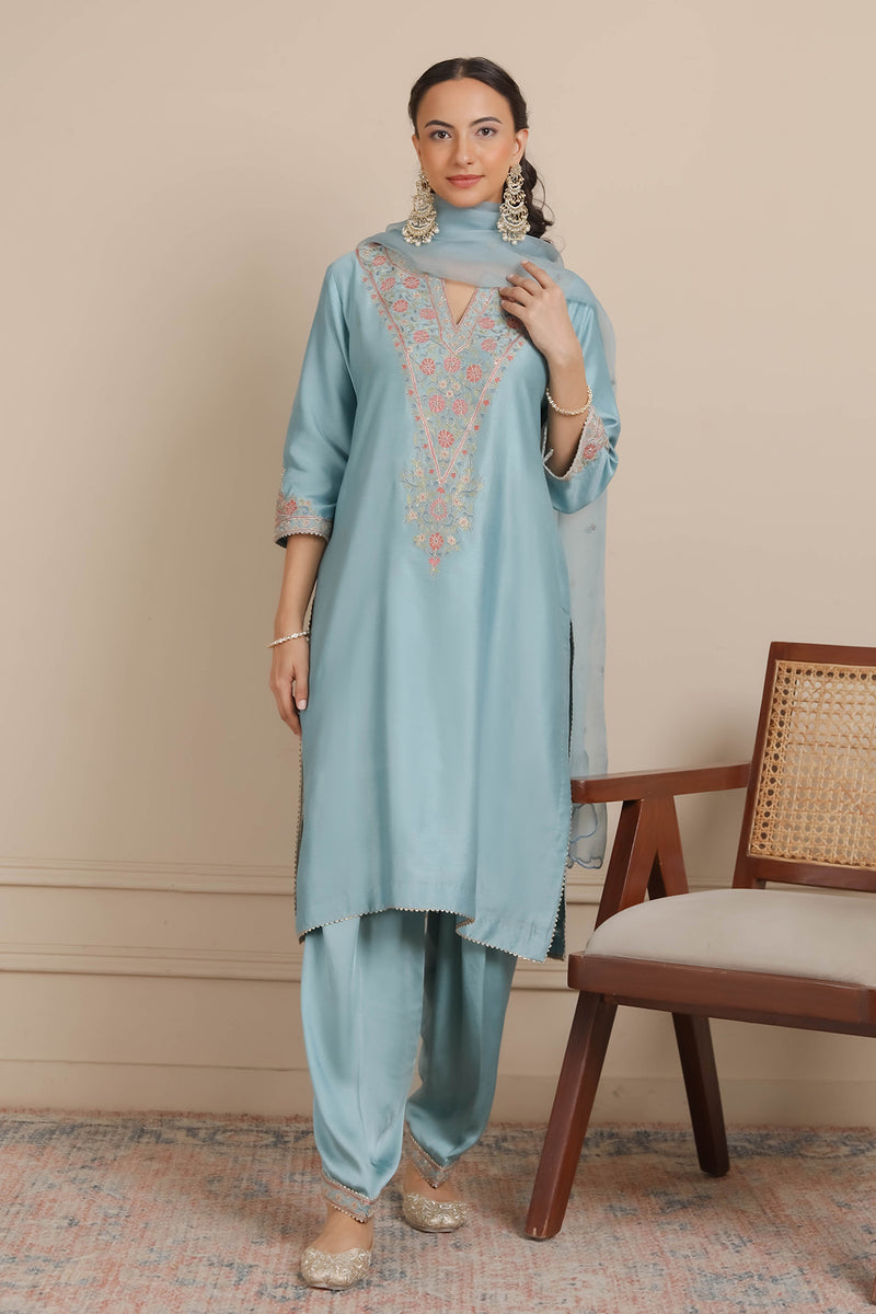 Blue A-Line Kurta & Salwar Set