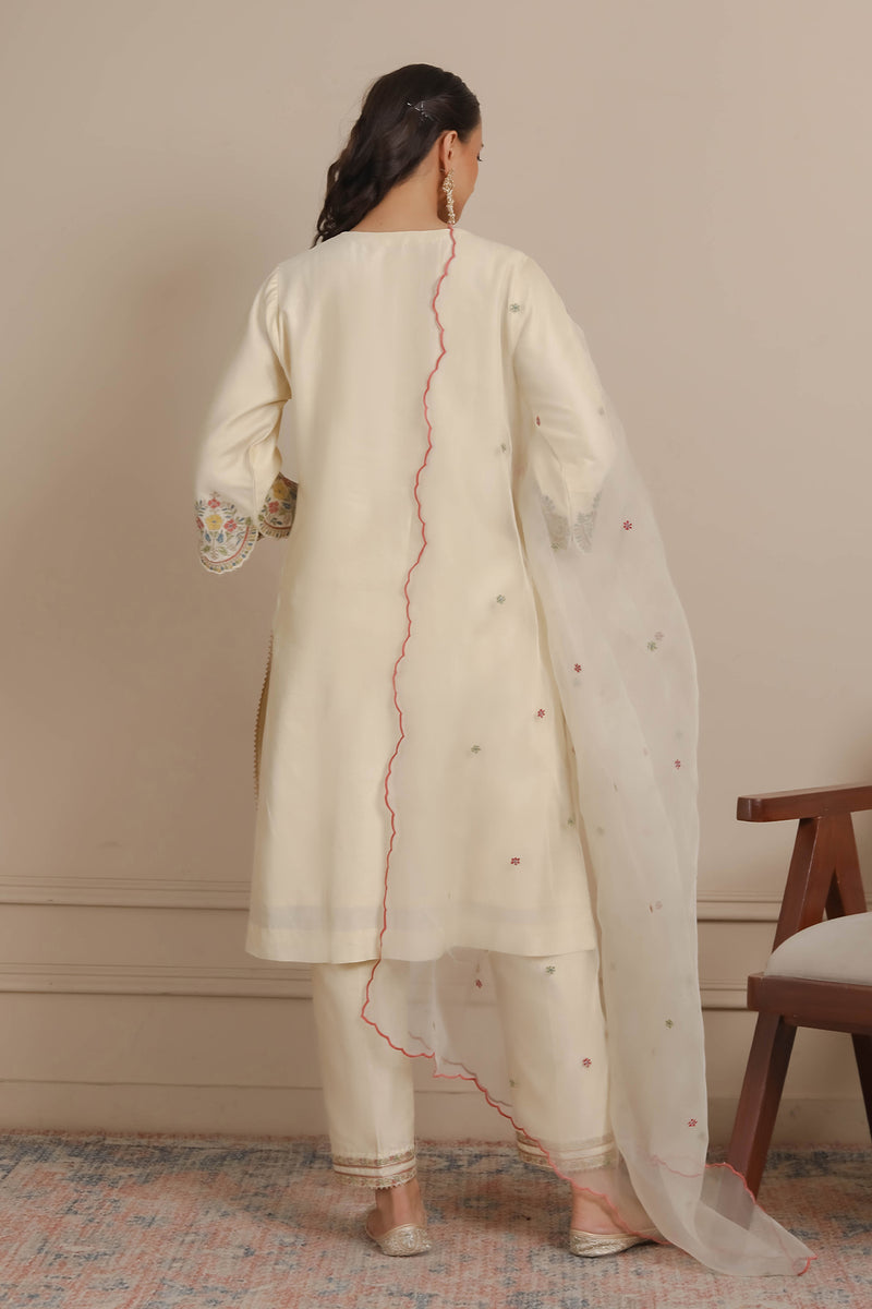 Ivory Sleeve Embroidery  Kurta & Pants Set