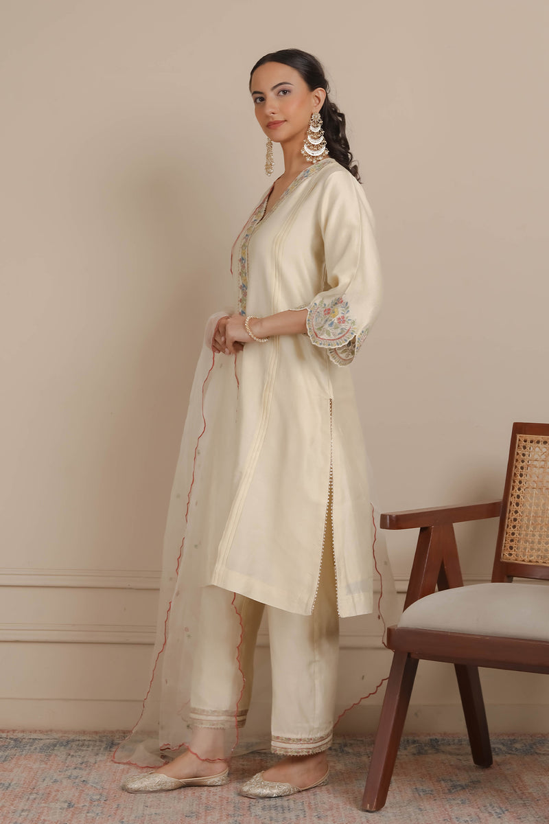 Ivory Sleeve Embroidery  Kurta & Pants Set